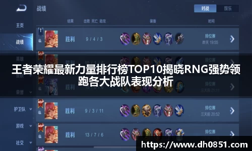 王者荣耀最新力量排行榜TOP10揭晓RNG强势领跑各大战队表现分析