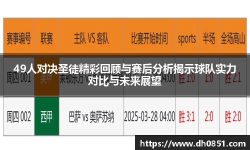 49人对决圣徒精彩回顾与赛后分析揭示球队实力对比与未来展望